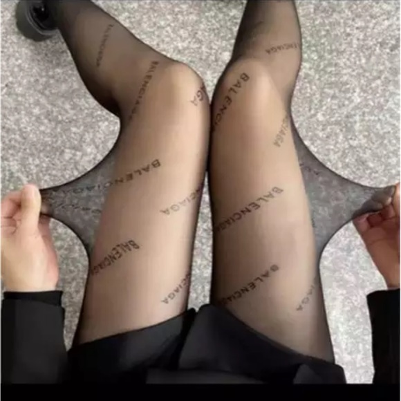 Lux Logo Words B-Prints Nylon Women’s Pantyhose Stretchy Charcoal Black Print - Picture 1 of 15